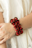 Paparazzi Caribbean Canopy - Red Bracelet - A collection of red and brown disc-shaped wooden beads are threaded along stretchy bands creating a tropical island vibe around the wrist.