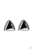 Paparazzi Exalted Elegance - Silver Earrings - Featuring a regal triangular cut, an oversized hematite gem is nestled in an angled silver frame radiating with dainty hematite rhinestones for a glamorous look. Earring attaches to a standard post fitting.