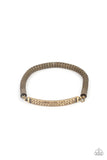 Paparazzi Fearlessly Unfiltered - Brass Bracelet - Threaded along a stretchy band, a gritty strand of rounded brass mesh chain links with a smoldering brass plate encrusted in rows of dainty topaz rhinestones, creating an edgy shimmer around the wrist.