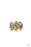 Paparazzi Follow The Tulips - Brass Ring - Brass tulips delicately vine across the center of a hammered brass frame, creating a summery band around the finger. Features a stretchy band for a flexible fit.
