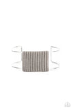 Paparazzi Free Expression - Silver Bracelet - Ultimate Gray suede cording wraps around a silver fitting nestled between an airy silver cuff, creating a colorfully rustic centerpiece.