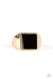 Paparazzi Fresh Start - Gold Ring - The center of a square gold frame has been painted in a shiny black finish for a casual look. Features a stretchy band for a flexible fit.