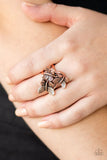 Paparazzi Full of Flutter - Copper Ring - A trio of fluttering copper butterflies rest atop the finger, coalescing into a whimsical centerpiece. Features a stretchy band for a flexible fit.