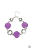 Paparazzi Garden Regalia - Purple Bracelet - Featuring shiny Amethyst Orchid accents, studded silver circles and shimmery silver floral accents link around the wrist for a colorful display. Features an adjustable clasp closure.