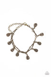 Paparazzi Gypsy Glee - Brass - Bracelet - Glistening brass rods and ornate teardrops link around the wrist in two rows, creating a playful fringe. Features an adjustable clasp closure.