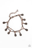 Paparazzi Gypsy Glee - Copper - Bracelet - Glistening copper rods and ornate teardrops link around the wrist in two rows, creating a playful fringe. Features an adjustable clasp closure.