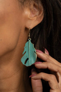 Paparazzi Heads QUILL Roll - Brass Earrings - Brushed in a patina finish, a lifelike brass feather swings from the ear for a free-spirited fashion. Earring attaches to a standard fishhook fitting.