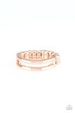Paparazzi I Need Space - Rose Gold Ring - Glistening rose gold bands arc across the finger, joining into an airy band for a casual look. Features a dainty stretchy band for a flexible fit.