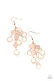 Paparazzi I'm Always BRIGHT - Rose Gold Earrings - Hammered in a high sheen shimmer, dainty rose gold discs and rings cascade from the ear, creating a blinding tassel. Earring attaches to a standard fishhook fitting.