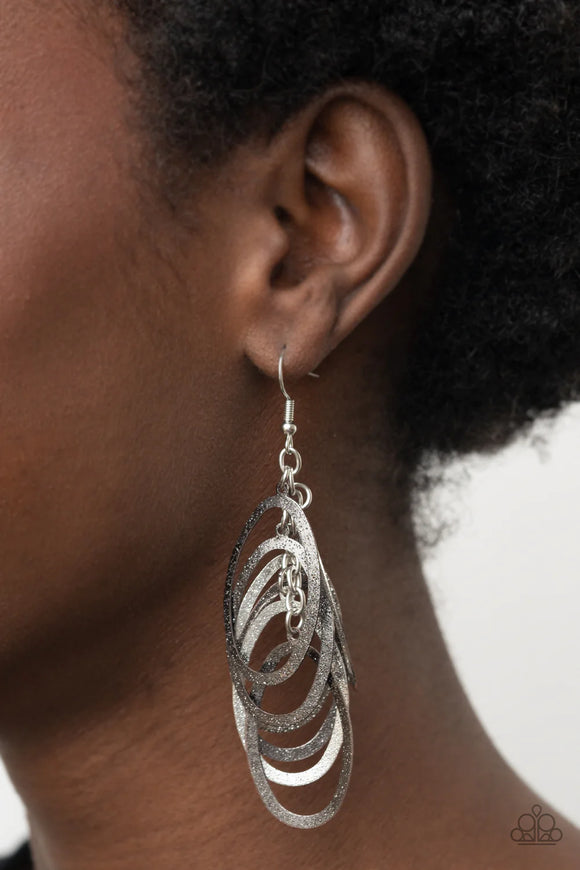 Paparazzi Mind OVAL Matter - Multi Earrings - Featuring a hammered high sheen finish, flat silver and gunmetal ovals cascade from the ear, creating a flattering tassel. Earring attaches to a standard fishhook fitting.