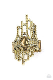 Paparazzi Modern Muse - Brass Ring - Encrusted with glittery aurum rhinestones, a collection of brass bars radiate from a teardrop aurum rhinestone center for an edgy stacked look. Features a stretchy band for a flexible fit.