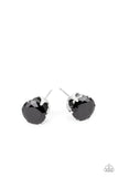Paparazzi Modest Motivation - Black Earrings - An oversized black rhinestone is nestled inside a pronged silver fitting, creating a timeless statement piece. Earring attaches to a standard post fitting.