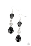 Paparazzi Once Upon A Twinkle - Black Earrings - A trio of dazzling white rhinestones unites two jet black teardrop gems as they dangle brilliantly from the ear for a flawless finish. Earring attaches to a standard fishhook fitting.