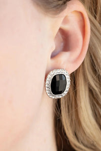 Paparazzi POST - The Modern Monroe - Black POST Earrings - A faceted black gem is pressed into a shimmery silver frame radiating with glassy white rhinestones for a timeless fashion. Earring attaches to a standard post fitting.