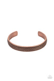Paparazzi Peak Conditions - Copper Bracelet - Embossed and studded in geometric patterns, an antiqued copper cuff curls across the wrist for a dainty look.