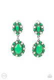 Paparazzi Positively Pampered - Green Clip-On Earrings - Bordered in dainty Mint and Green Ash beads, a pair of marquise and oval Mint beads delicately link into a colorful lure for a fresh pop of color. Earring attaches to a standard clip-on fitting.