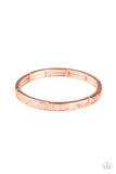 Paparazzi Precisely Petite - Copper Bracelet - Shiny copper filigree vines across the front of dainty copper frames that are threaded along stretchy bands around the wrist for a seasonal look.