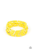Paparazzi Radiantly Retro - Yellow Bracelet - A playful collection of dainty silver cube beads and cylindrical Illuminating beads are threaded along stretchy bands, creating colorful layers around the wrist.
