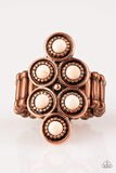 Paparazzi River Rock Rhythm - Copper Ring - Dainty white stones are pressed into ornate copper frames, coalescing into an earthy frame atop the finger. Features a stretchy band for a flexible fit.