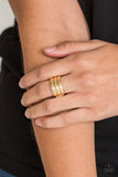 Paparazzi Rough Around The Edges - Gold Ring - Brushed in a high-sheen finish, ribbed gold bands stack across the finger for an edgy industrial look. Features a stretchy band for a flexible fit.