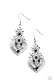 Paparazzi Royal Hustle - Blue Earrings - Dotted with dainty blue rhinestones, a series of round, marquise, and emerald cut white rhinestones stack into the decorative frame for a dramatic finish. Earring attaches to a standard fishhook fitting.