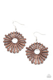 Paparazzi SPOKE Too Soon - Brown Earrings - Petal-like wooden frames asymmetrically flare out from an airy silver center, creating a rustic floral display. Earring attaches to a standard fishhook fitting.