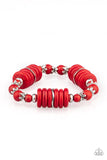 Paparazzi Sagebrush Serenade - Red Bracelet - Featuring glistening silver accents, disc-shaped and round red stone beads are threaded along a stretchy band for a seasonal look.