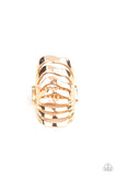 Paparazzi Sound Waves - Gold Ring - Delicately hammered gold bands ripple across the finger, stacking into a boldly layered look for an edgy industrial finish. Features a stretchy band for a flexible fit.
