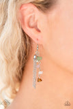 Paparazzi Stone Sensation - Multi Earrings - A hammered silver disc, silver chain tassel, and strand of raw cut multicolored rock beads delicately stream from the ear, creating an earthy fringe. Earring attaches to a standard fishhook fitting.