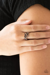 Paparazzi Stop And Smell The Flowers - Copper Ring - Brushed in an antiqued shimmer, leafy flowers bloom across the finger for a seasonal look. Features a dainty stretchy band for a flexible fit.