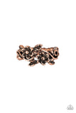Paparazzi Stop And Smell The Flowers - Copper Ring - Brushed in an antiqued shimmer, leafy flowers bloom across the finger for a seasonal look. Features a dainty stretchy band for a flexible fit.