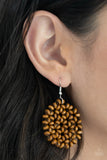 Paparazzi Summer Escapade - Brown Earrings - Clusters of dainty brown wooden beads are threaded along invisible wires, creating a vivacious floral pattern frame for a summery flair. Earring attaches to a standard fishhook fitting.