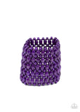 Paparazzi Way Down In Kokomo - Purple Bracelet - Round and oval purple wooden beads are threaded along stretchy bands that intricately weave around the wrist, coalescing into a colorful stretch bracelet.