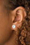 Paparazzi Just In TIMELESS - Gold A sparkling white rhinestone is nestled inside a classic gold frame for a timeless look. Earring attaches to a standard post fitting.


