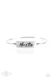 Paparazzi Hustle Hard - Silver - Bracelet  -  Engraved with the inspiring word "Hustle", a shimmery silver plate attaches to a skinny silver bar, creating a dainty bangle.