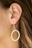 Paparazzi Bubbly Babe - Gold Two rows of glittery white rhinestones are encrusted along a shimmery gold circle, creating a bubbly frame. Earring attaches to a standard fishhook fitting.

