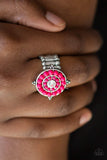 Paparazzi High-Tide Pool Party - Pink Vivacious pink beads spin around a glittery white rhinestone center, creating a bright and summery centerpiece atop the finger. Features a stretchy band for a flexible fit.
