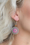 Paparazzi Honolulu Harmony - Pink A dainty wooden bead gives way to a silver filigree filled frame radiating with pink floral detail for a seasonal look. Earring attaches to a standard fishhook fitting.

