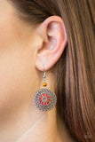 Paparazzi Honolulu Harmony - Red A dainty wooden bead gives way to a silver filigree filled frame radiating with red floral detail for a seasonal look. Earring attaches to a standard fishhook fitting.

