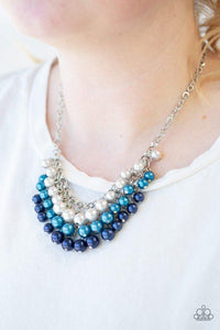 Paparazzi Run For The HEELS! - Blue Rows of white, light blue, and dark blue pearls cascade below the collar, creating a glamorous fringe. Features an adjustable clasp closure.
