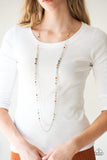 Paparazzi Colorful Cadence - Multi
Faceted silver and glassy green, orange and red beads trickle along shimmery silver chains down the chest for a whimsical look. Features an adjustable clasp closure. 