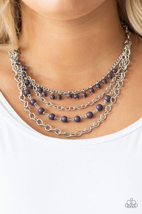 Paparazzi Ground Forces - Purple Featuring vivacious purple stone accents, mismatched silver chains layer below the collar for a seasonal look. Features an adjustable clasp closure.
