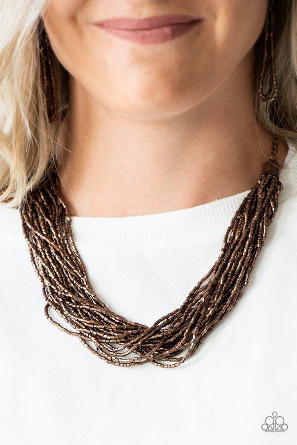 Paparazzi The Speed of STARLIGHT - Copper  -  Strands of copper seed beads subtlety twist below the collar, coalescing into a blinding shimmer. Features an adjustable clasp closure.
