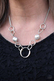 Paparazzi Lead Role - Silver Pearly silver pebbles join with delicately hammered silver rings below the collar for a refined flair. Features an adjustable clasp closure.

