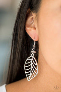 Paparazzi BOUGH Out - Silver An airy silver leaf swings from the bottom of a refreshing gray pebble, creating a seasonal lure. Earring attaches to a standard fishhook fitting.

