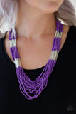 Paparazzi Let It BEAD - Purple  -  Countless strands of purple seed beads drape across the chest in a layered cascade. Accented with classic silver beading, glassy cylindrical beading is added to the display for a radiant finish. Features an adjustable clasp closure.
