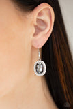 Paparazzi The Modern Monroe - Silver - Earrings  -  A smoky gem is pressed into a shimmery silver frame radiating with glassy white rhinestones for a timeless fashion. Earring attaches to a standard fishhook fitting.
