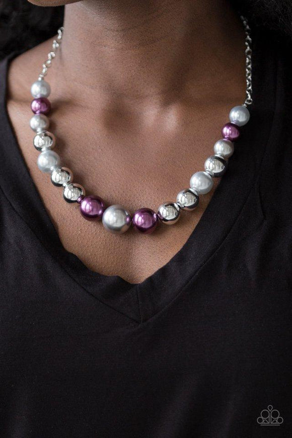 Paparazzi Take Note - Multi A collection of oversized silver and pearly purple and gray beads drape across the chest for a refined look. Features an adjustable clasp closure.

