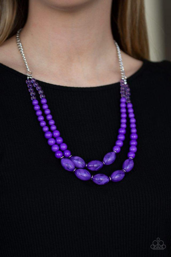 Paparazzi Sundae Shoppe - Purple A collection of glassy, polished, and cloudy purple beads are threaded along two invisible wires below the collar for a beautiful pop of color. Features an adjustable clasp closure.


