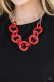 Paparazzi Chromatic Charm - Red Brushed in a faux-marble finish, bold red links connect below the collar for a statement making look. Features an adjustable clasp closure.

